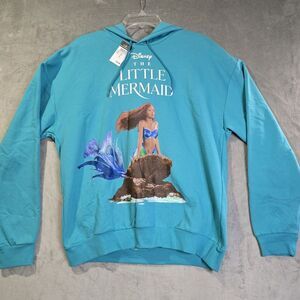 Disney Women Sweatshirt LG Blue/Green Hoodie Graphic The Little Mermaid Pullover